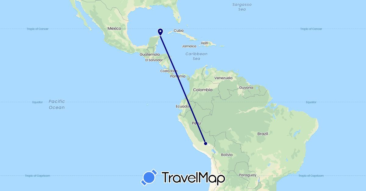 TravelMap itinerary: driving in Mexico, Peru (North America, South America)